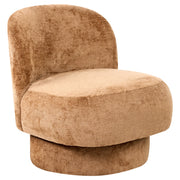 Poltrona girevole con rivestimento in ciniglia schienale curvo marrone dorato stile Retro