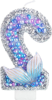 Candela Glitter N.2 in Blu Viola con Pailletten - Tema Sirenetta Festa Attrezzatura