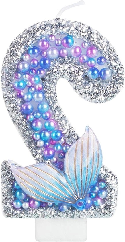 Candela Glitter N.2 in Blu Viola con Pailletten - Tema Sirenetta Festa Attrezzatura