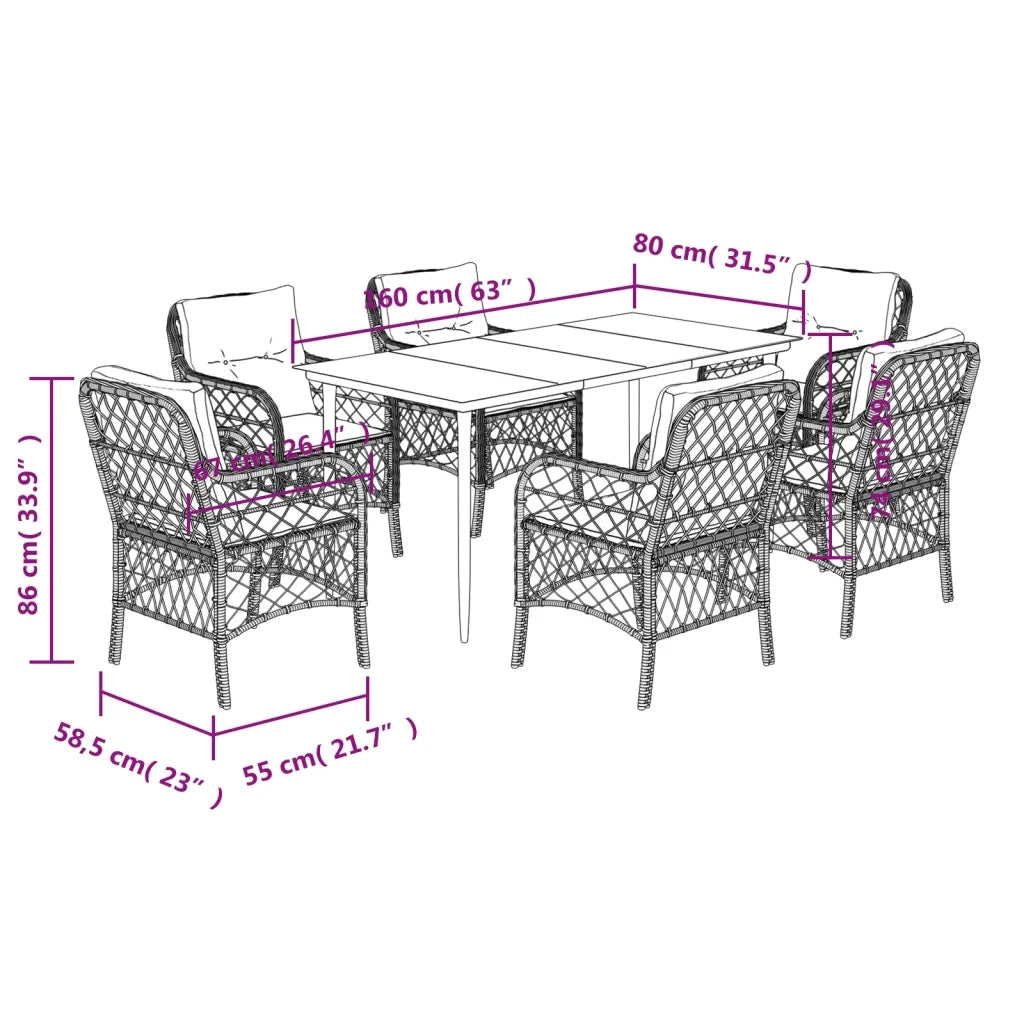 Set Pranzo da Giardino 7 pz con Cuscini Beige Misto Polyrattan 3212156