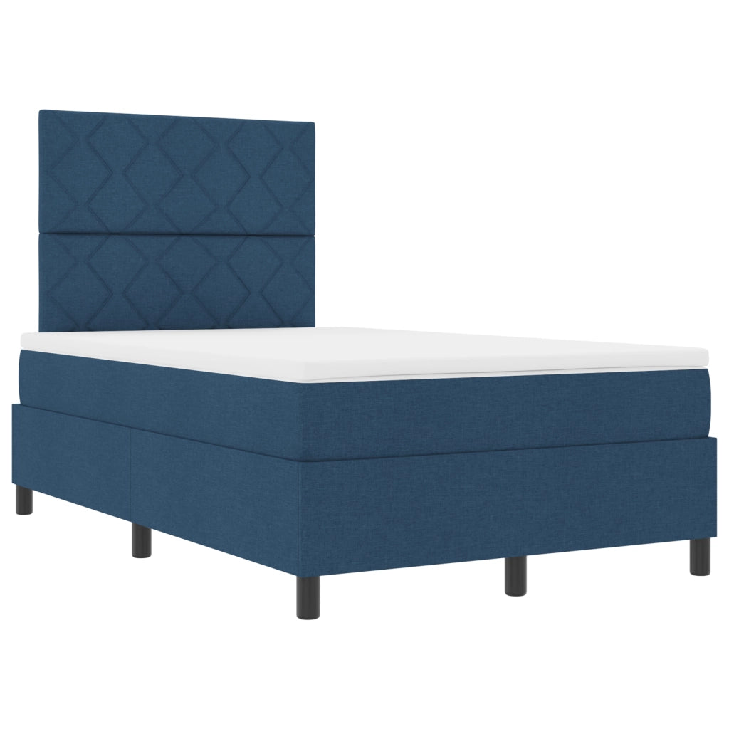 Letto a Box Spring con Materasso Blu Piccolo Matrimoniale Tessuto