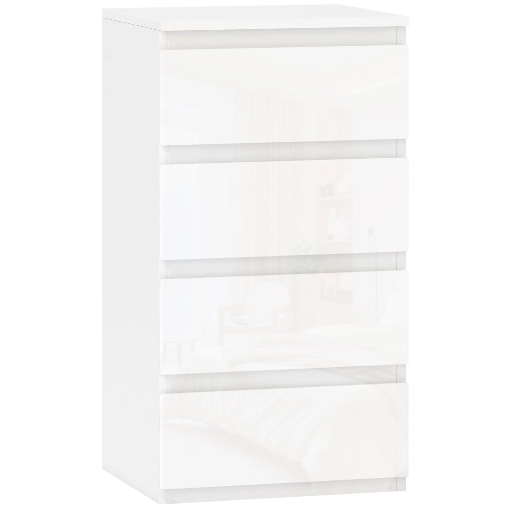 Cassettiera 40x35x74 cm 4 cassetti Salvaspazio in Legno Bianco Lucido