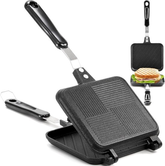 Frittelle Sandwich con manico, padella in alluminio a doppia faccia, pan per frittelle di sandwich grigliate, tostapane per sandwich per la cucina, colazione