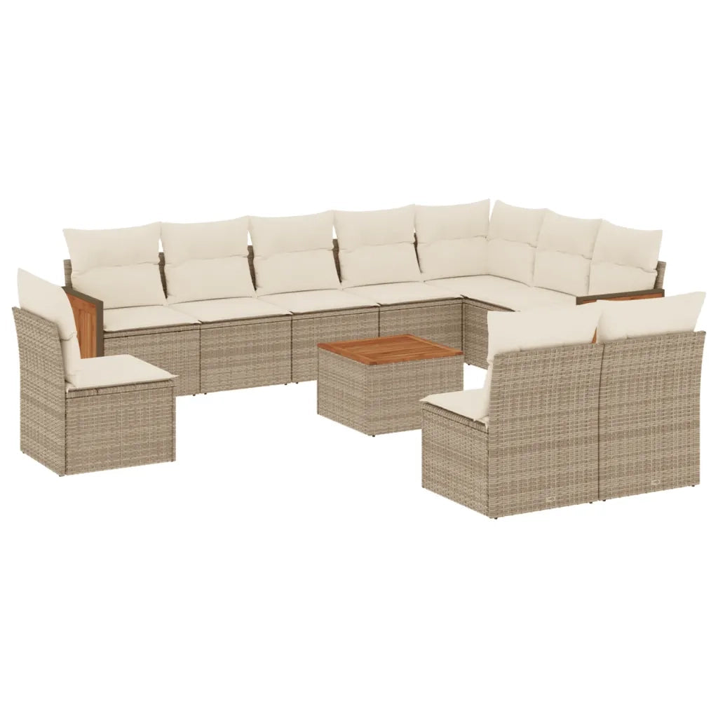 Set Divani da Giardino 11 pz con Cuscini Beige in Polyrattan