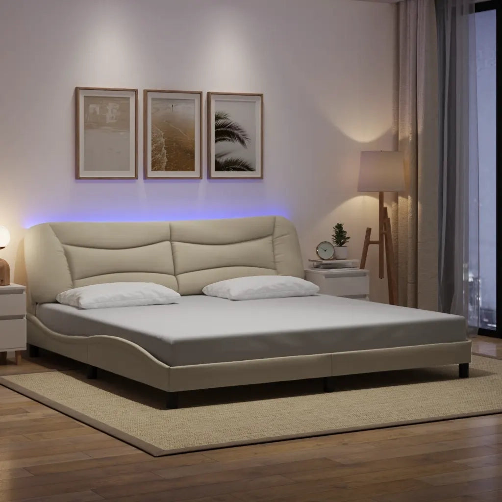 Giroletto con LED senza Materasso Crema 200x200 cm in Tessuto