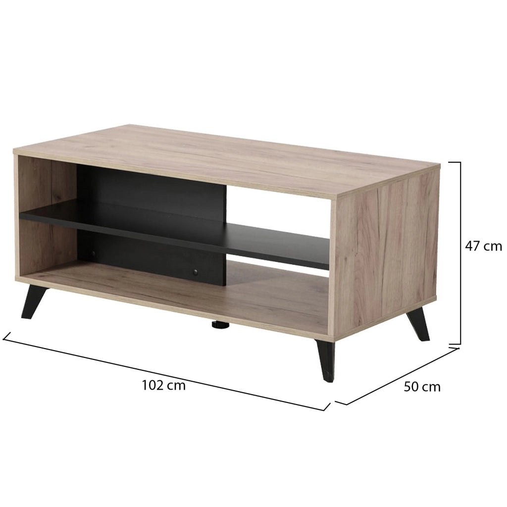 Priola, Tavolino da Salotto con Piedini, 101.5x50x47h cm Marrone Rovere
