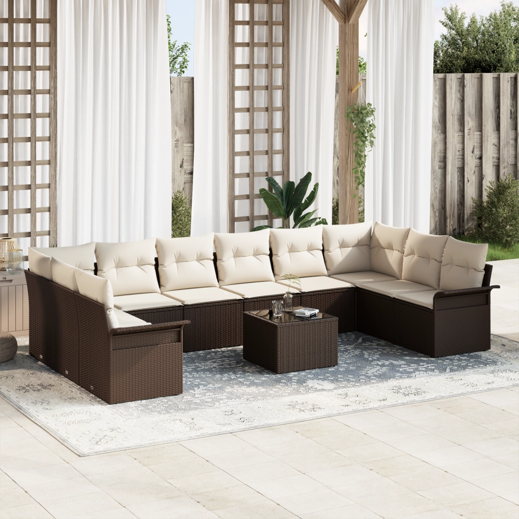 Set di Divani da Giardino  con 10 pezzi e Cuscini Grigio in Rattan