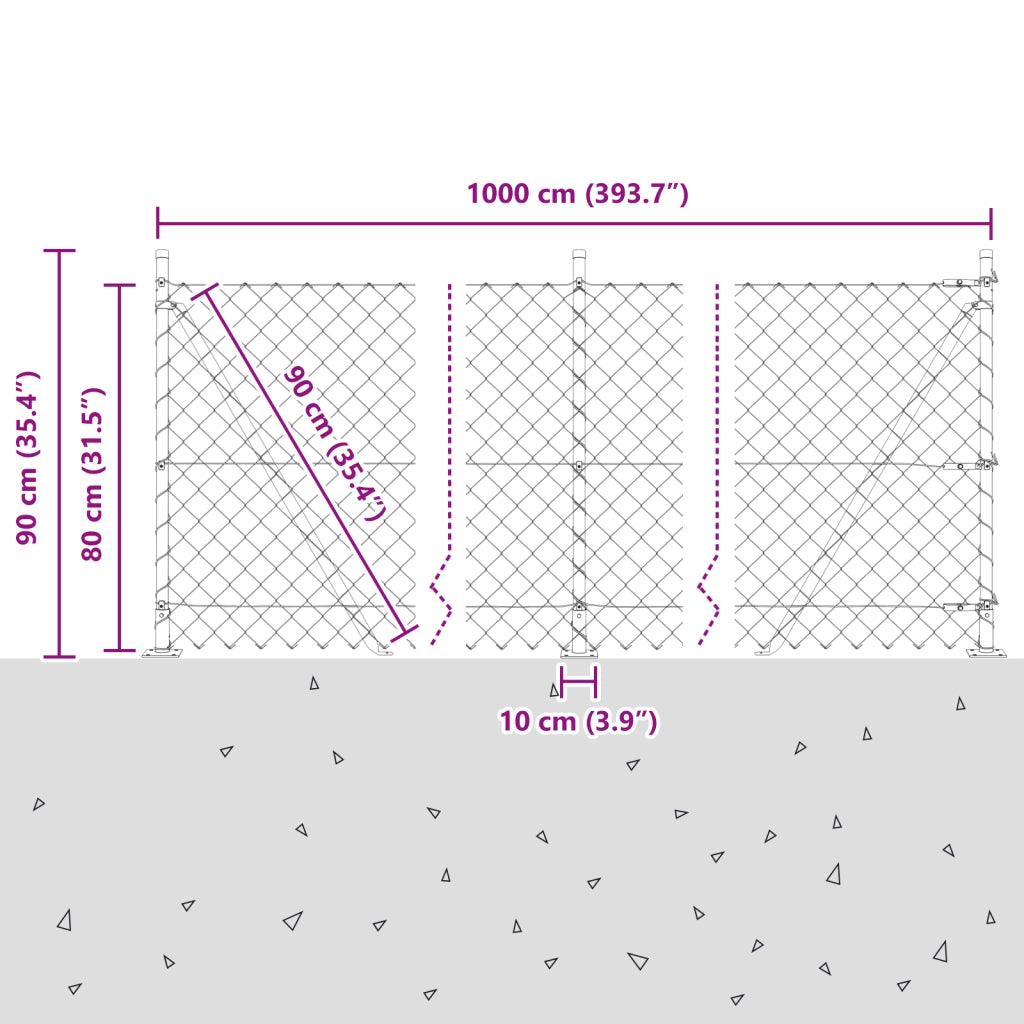Recinzione in Rete Metallica con 7 Pali Flangiati 0.8x10 m in Acciaio Zincato