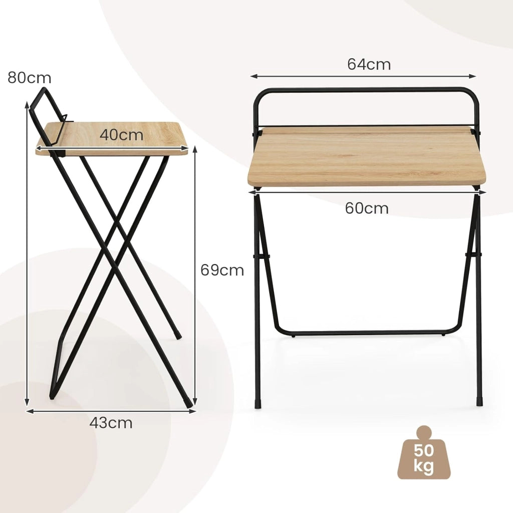 Scrivania per computer pieghevole, 60 x 40 cm, tavolo da lavoro compatto con supporto per tablet, scrivania per computer poco ingombrante per appartamenti, dormitori, nessun assemblaggio