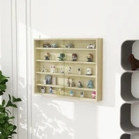 Bacheca Portaoggetti a 5 Ripiani Regolabili in Legno con Ante in Vetro, 80x9.5x60 cm, Color Legno