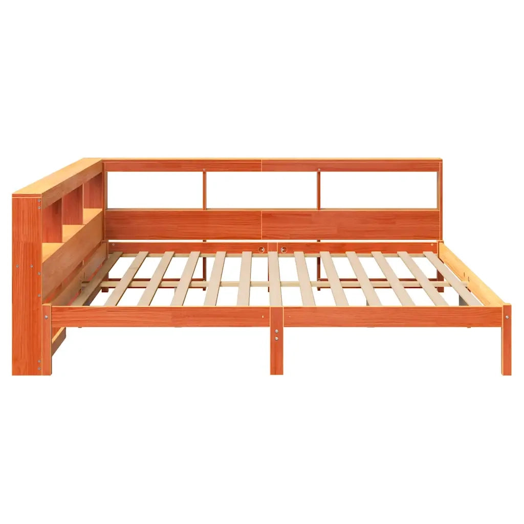 Letto Libreria senza Materasso-Struttura Letto con contenitore Marrone Cera 200x200 cm in Pino 544691