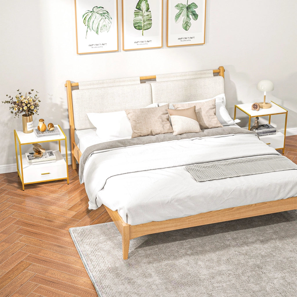 Comodino Moderno Elegante con Cassetto e Ripiano Aperto ¨C zephmum ¨C Bianco e Oro 50x40x55cm