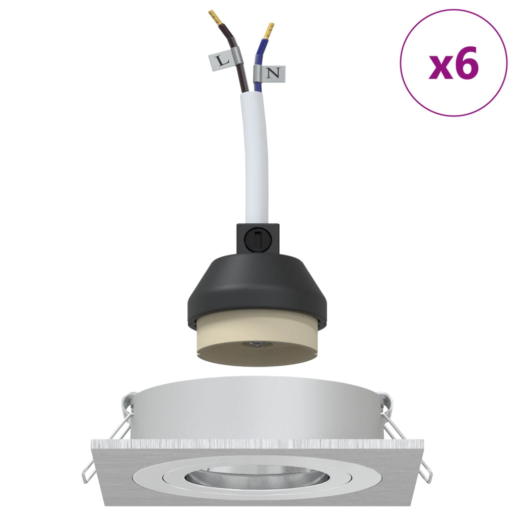 Faretti Incassati 6 pz Quadrati GU10 Argento 91x91 mm