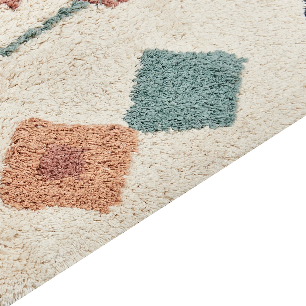 Tappeto rettangolare in cotone con nappe e motivo a diamante multicolore 140 x 200 cm soggiorno camera da letto