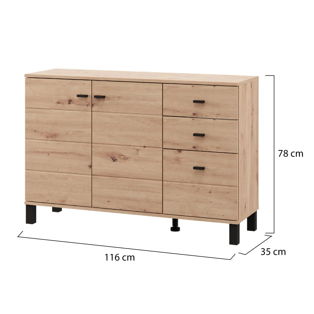 Madia Guatav, Credenza 3 Cassetti, 116x35x78h cm Marrone Rovere Nodi