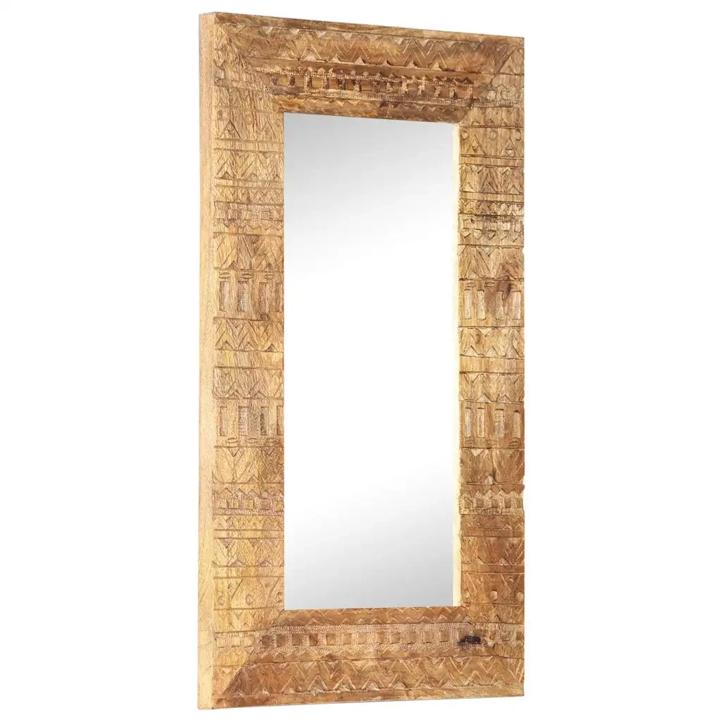Specchio Intagliato a Mano Bianco 80x50x2,5cm in Legno di Mango 321648