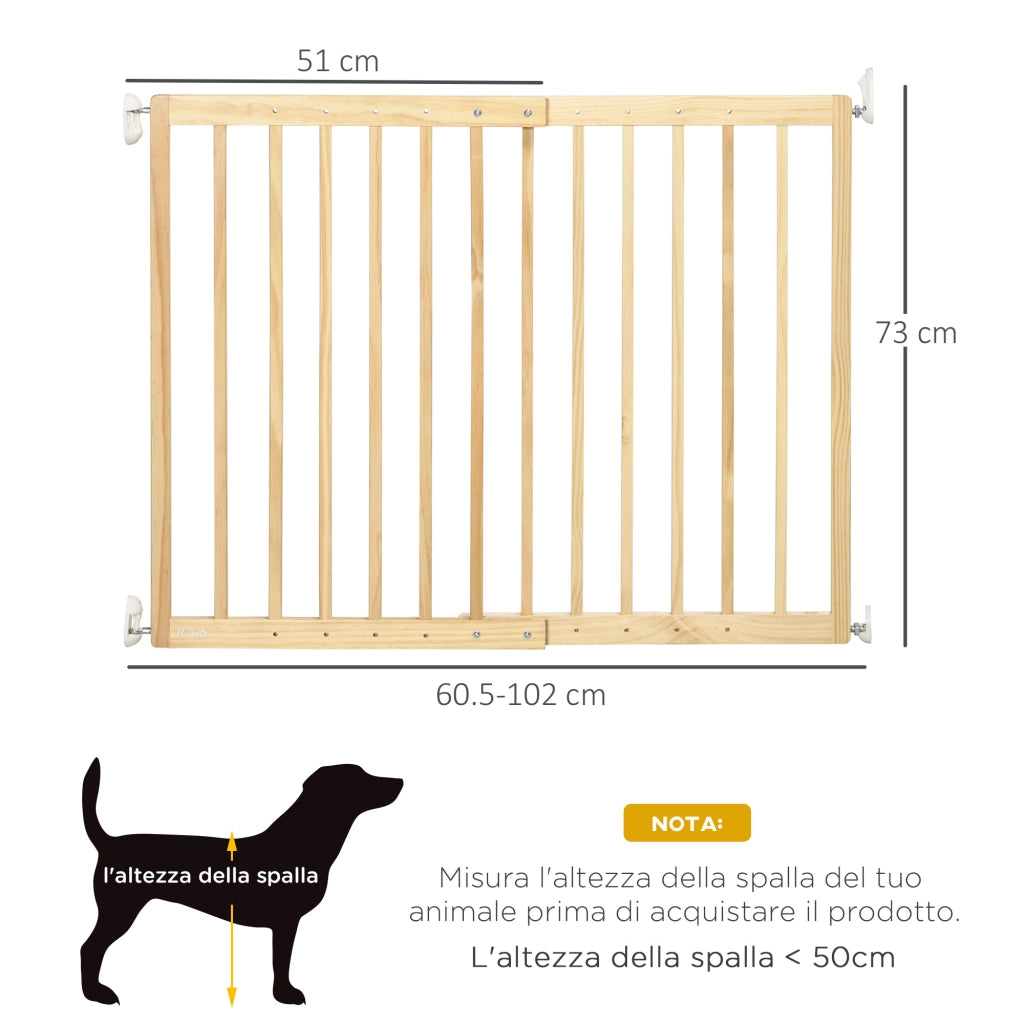 Easycomfort Cancellino per Cani Taglia Piccola e Media in Legno di Pino, Cancelletto Estensibile a 2 Pannelli, 60.5-102x73 cm