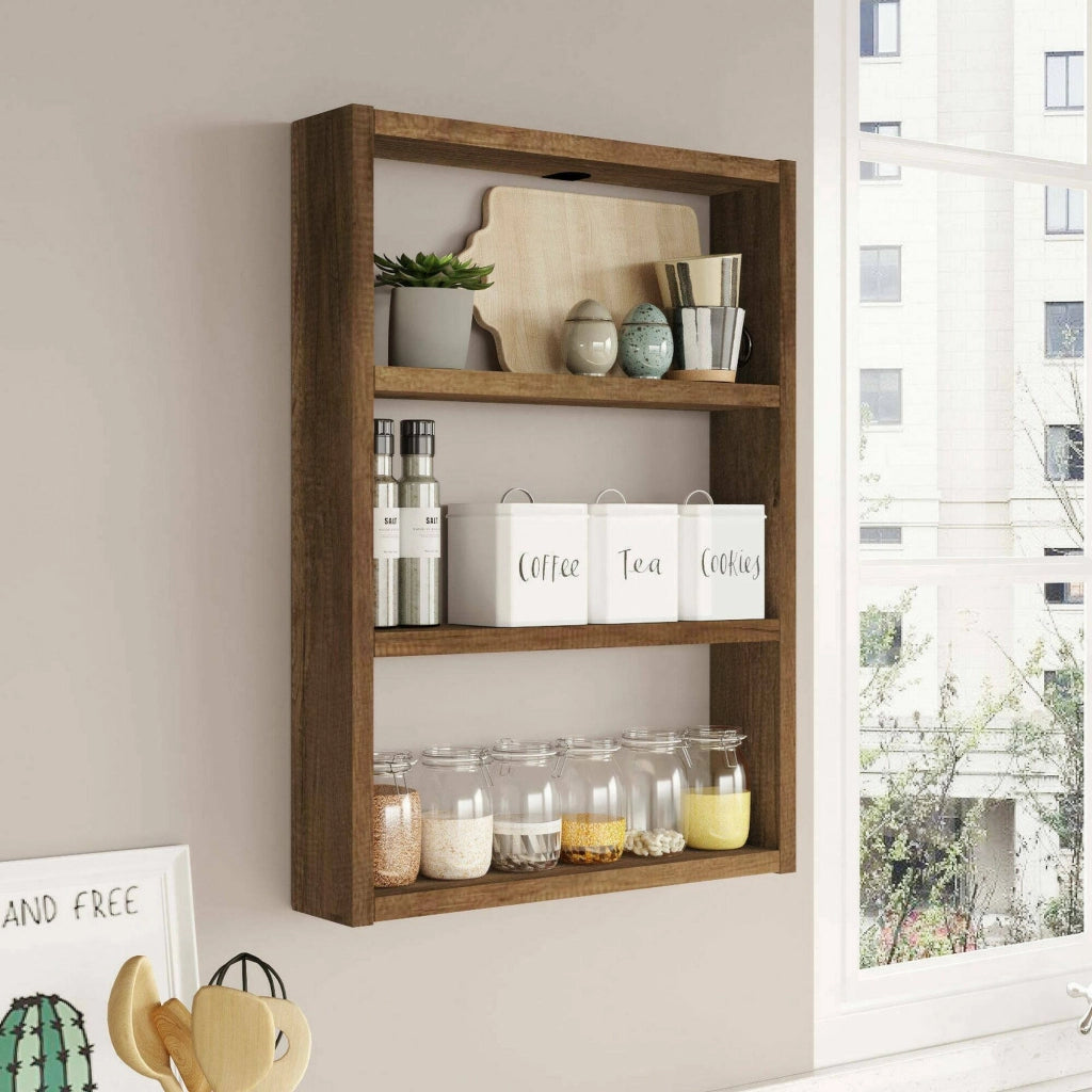 Mensola Krosa, Scaffale, Ripiano a muro, Scaffalatura multiuso, 43x9h60 cm, Noce