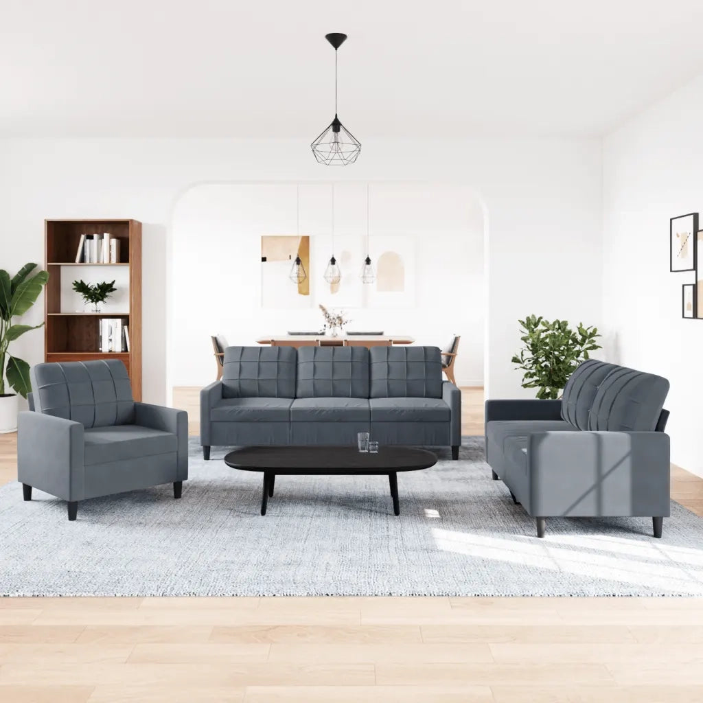 Set di Divani 3 pz con Cuscini Grigio Scuro in Velluto 3278352