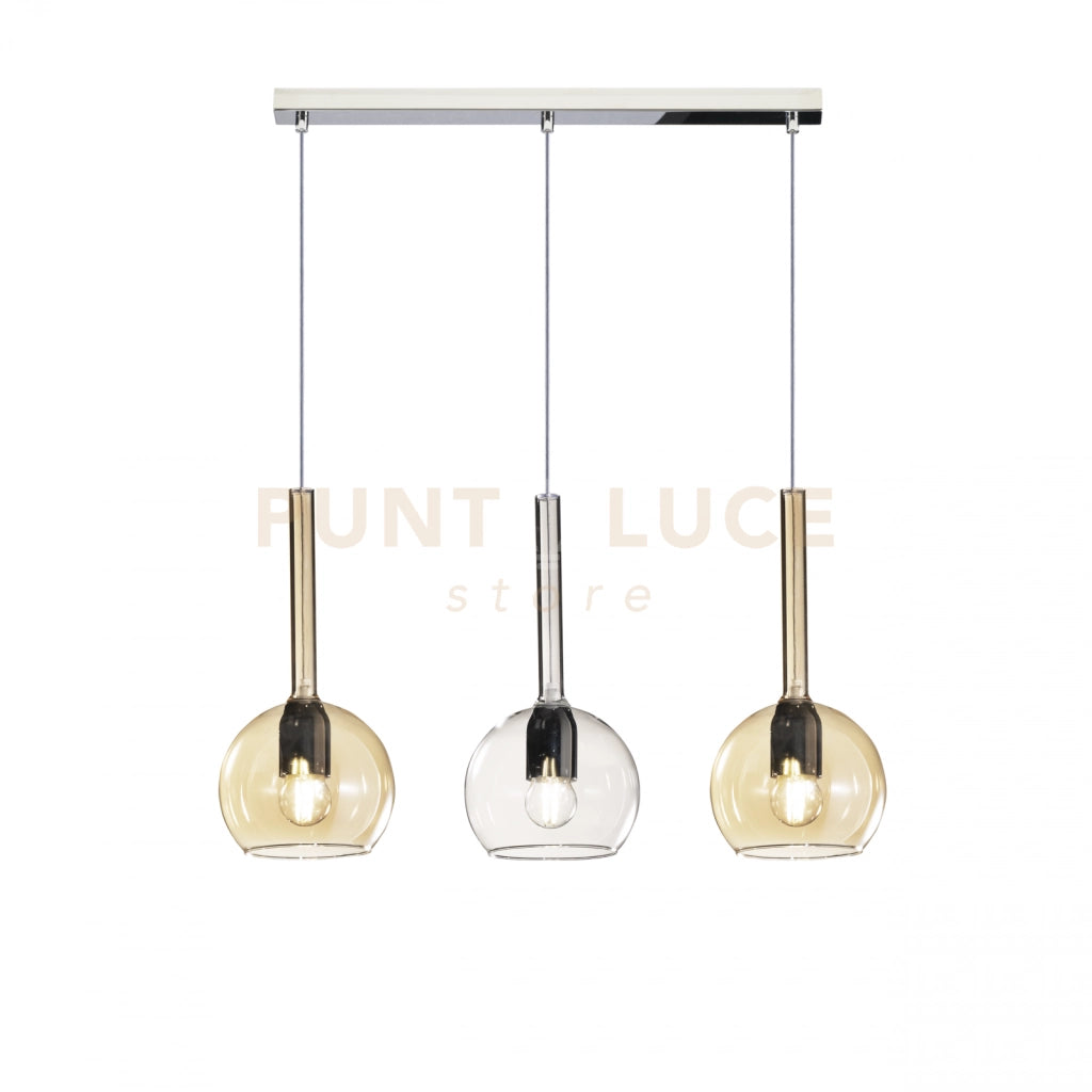 SOSP. BIANCO RETTANGOLARE 3 LUCI VETRI TUTTI PICCOLO (1X TRASPARENTE + 2X AMBRA) 1155BI-S3 RP-TA