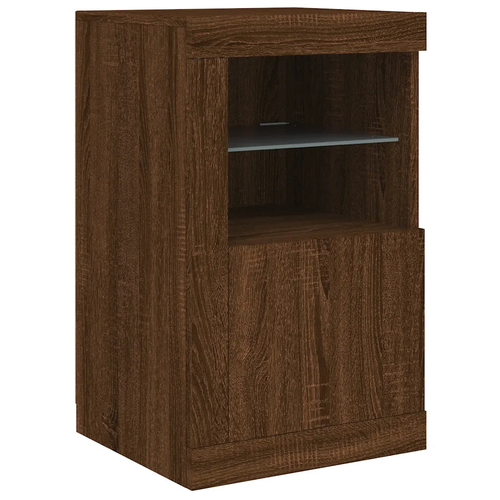 Mobiletto laterale moderno con illuminazione a LED 41 x 37 x 67 cm ampio spazio contenitivo stile contemporaneo legno di rovere 02_0049374