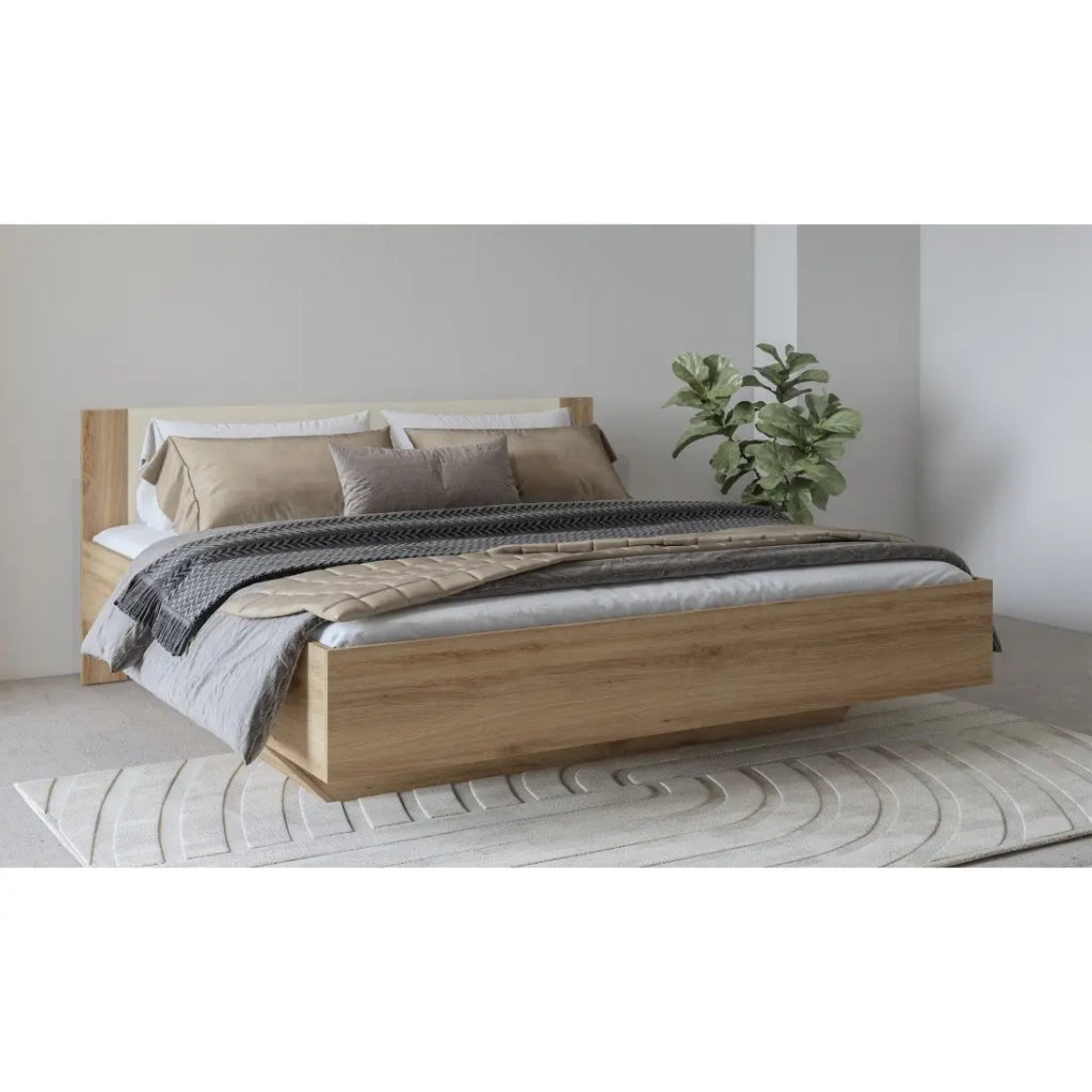 Letto VERTIGO – 180x200 cm – Rovere selvaggio e beige sabbia – Senza rete – Piede del letto design