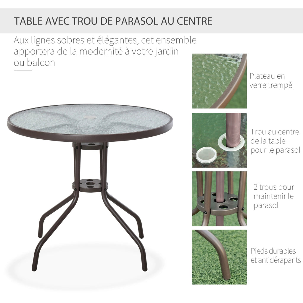 Set da giardino 6 pezzi ¨C zephmum ¨C tavolo rotondo + 4 sedie pieghevoli + ombrellone beige