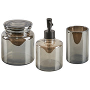 Set di accessori da bagno in 3 pezzi Dispenser di sapone in vetro grigio Glam Portasapone Portaspazzolino Tazza