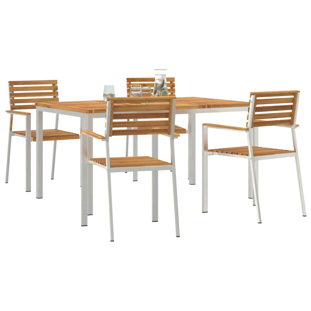 Set da Pranzo da Giardino 5 Pezzi in Legno Massello di Acacia