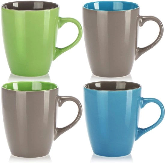 Tazze da caffè a tre colori - Stile e sostenibilità - Set da 4 - Grigio, Blu, Verde - Ceramica