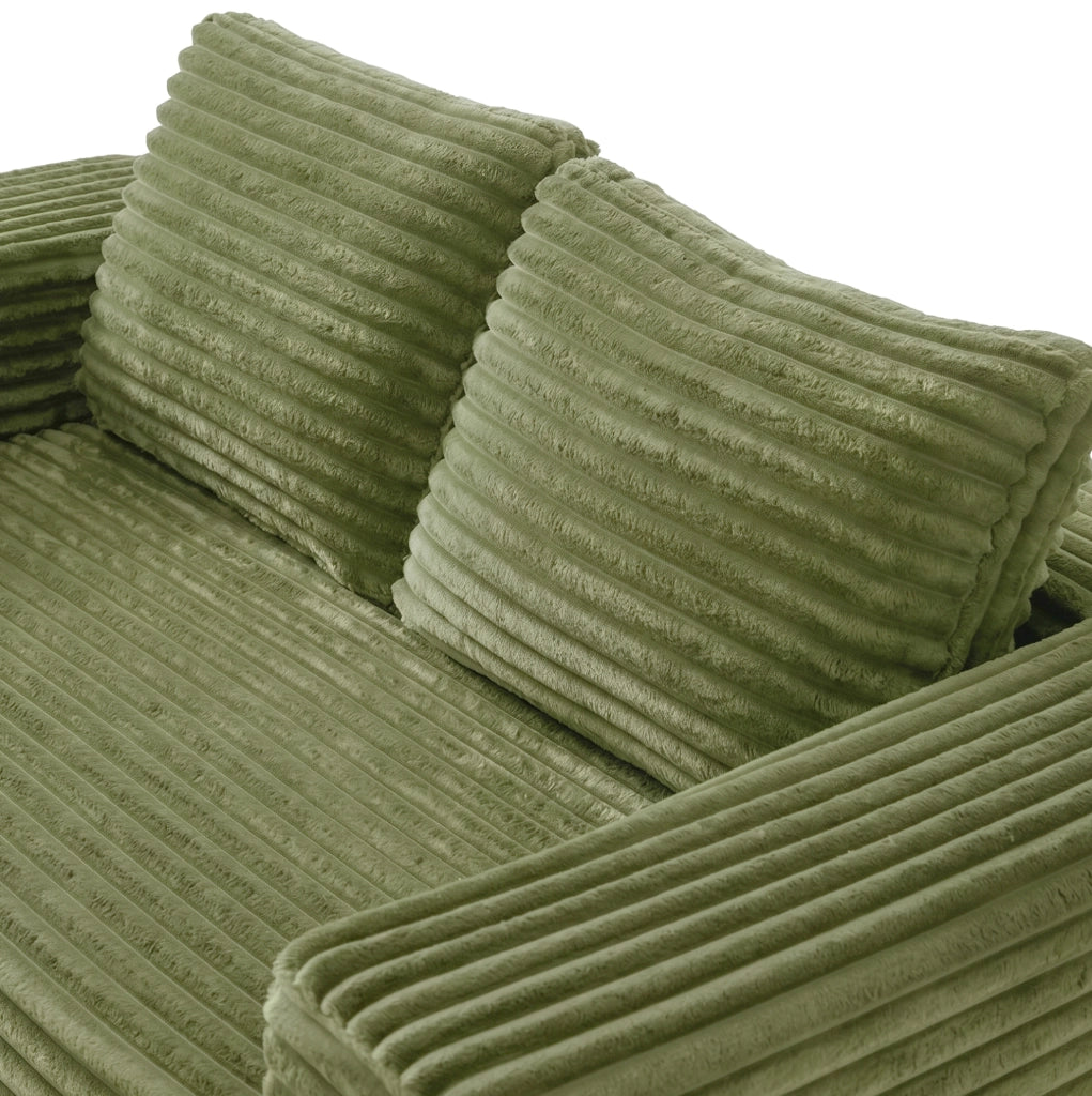Divano in schiuma senza montaggio; rivestimento in velluto a coste verde