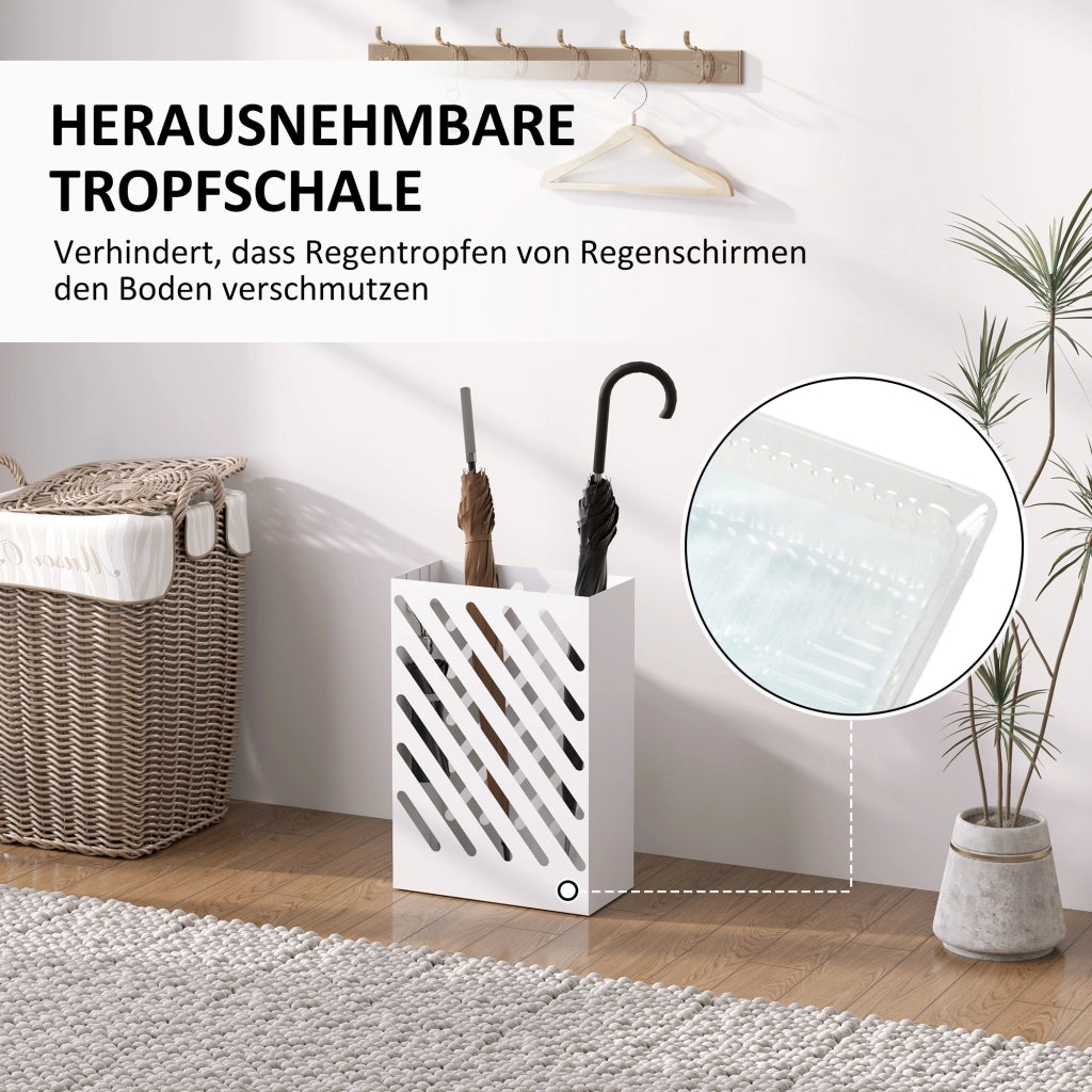Portaombrelli con vassoio ¨C Minimal ¨C Bianco, acciaio, 28x14x41 cm