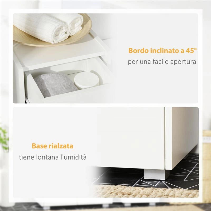 MOBILETTO BAGNO CON CASSETTO E ARMADIETTO IN LEGNO 30X33X88CM BIANCO