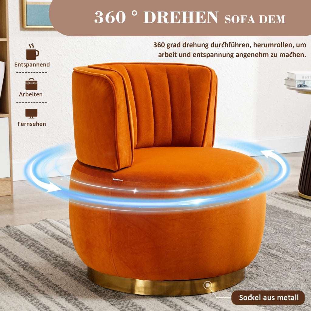 Sedia girevole moderna 360° in velluto arancione; 62;5 x 62 x 69;5 cm