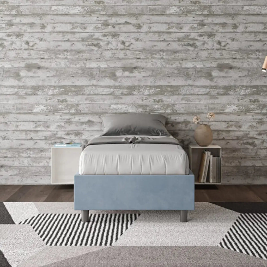 Letto singolo senza rete imbottito 80x200 microfibra azzurro Azelia