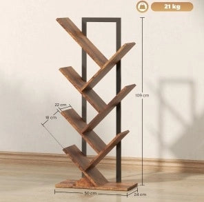 Libreria ad albero a 7 ripiani in legno marrone rustico