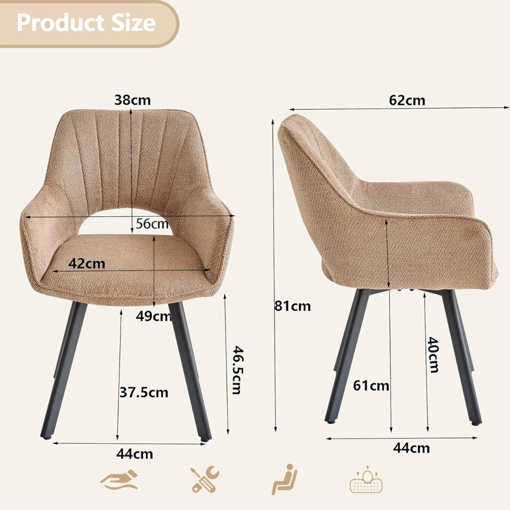 GrandCA HOME set di 6 Sedia da pranzo girevole a 360° con braccioli,sedia da cucina moderna,con gambe in metallo,ideale per cucine,sale da pranzo e camere da letto-Marrone chiaro
