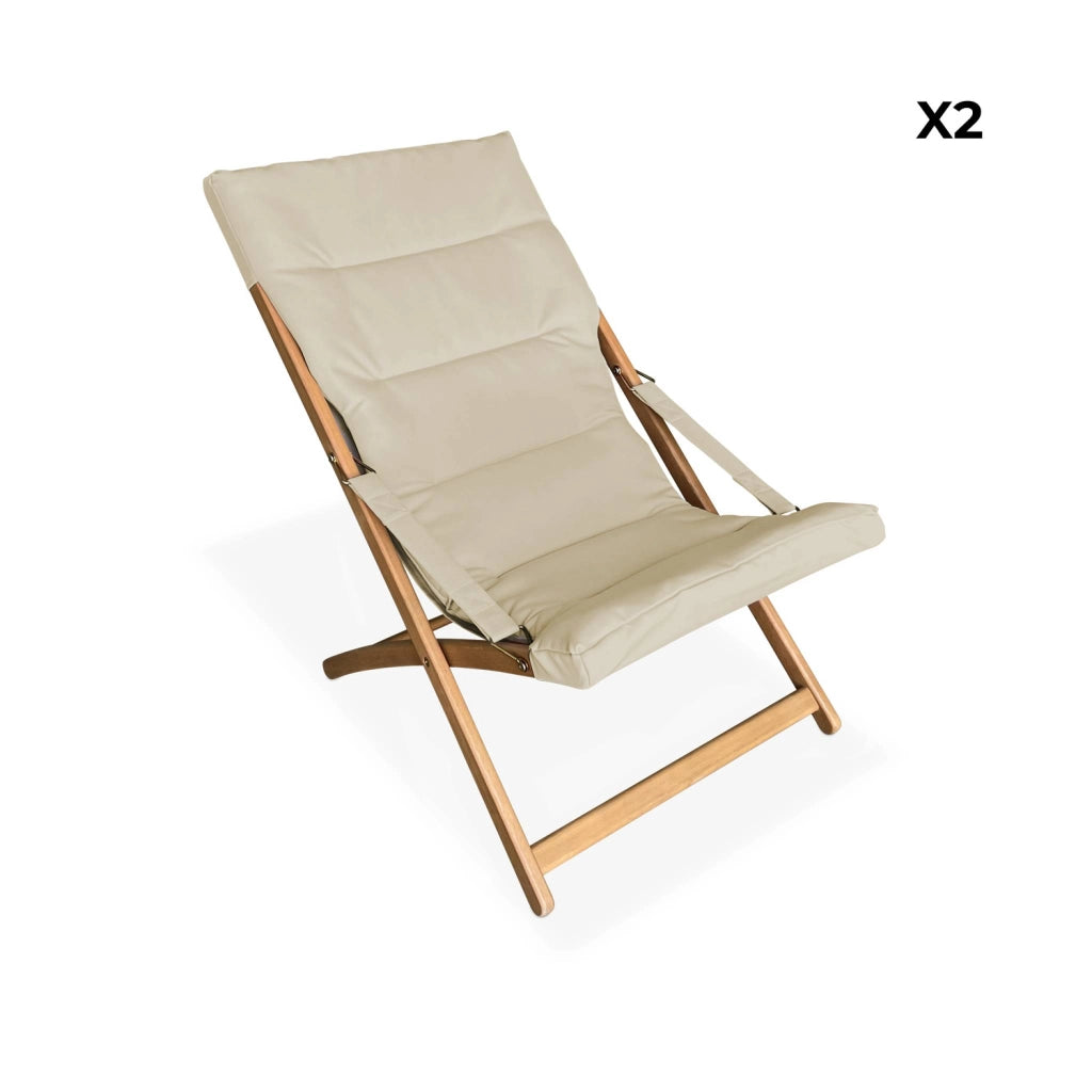 Set 2 lettini prendisole imbottiti in legno , beige