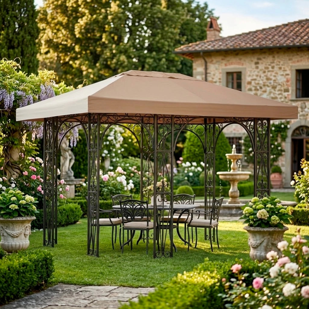 Telo Di Ricambio Per Gazebo 3x4 Metri Impermeabile In Poliestere PVC Con Protezione UV E Chiusura Rinforzata Per Giardino Terrazza Veranda Outdoor Copertura Resistente Antipioggia 300 x 400 Cm Beige