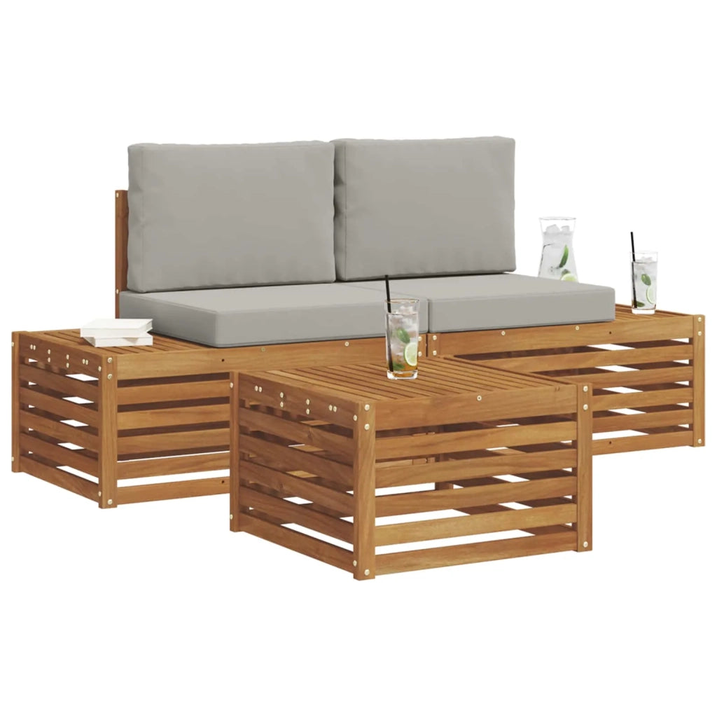 Set di divani da esterno-Sofa da giardino con cuscino Grigio Naturale e Chiaro 729774