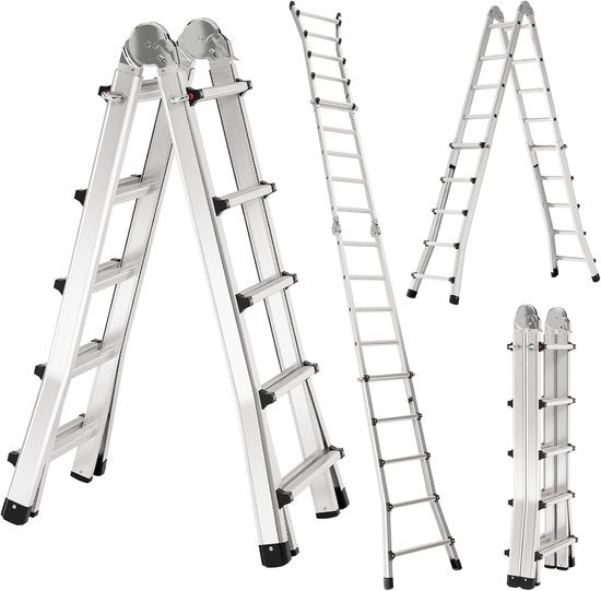 Scala Telescopica - Scala Telescopica a Volo - Altezza di Lavoro - Alluminio - Adatto per Uso Privato e Professionale - Scala Telescopica a Volo - Massimo Carico 150 kg
