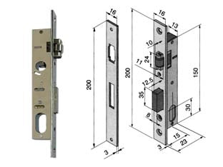 SERRATURA DA INFILARE PER MONTANTI CATENACCIO E RULLO 110  mm.15 (11015010)    WELKA
