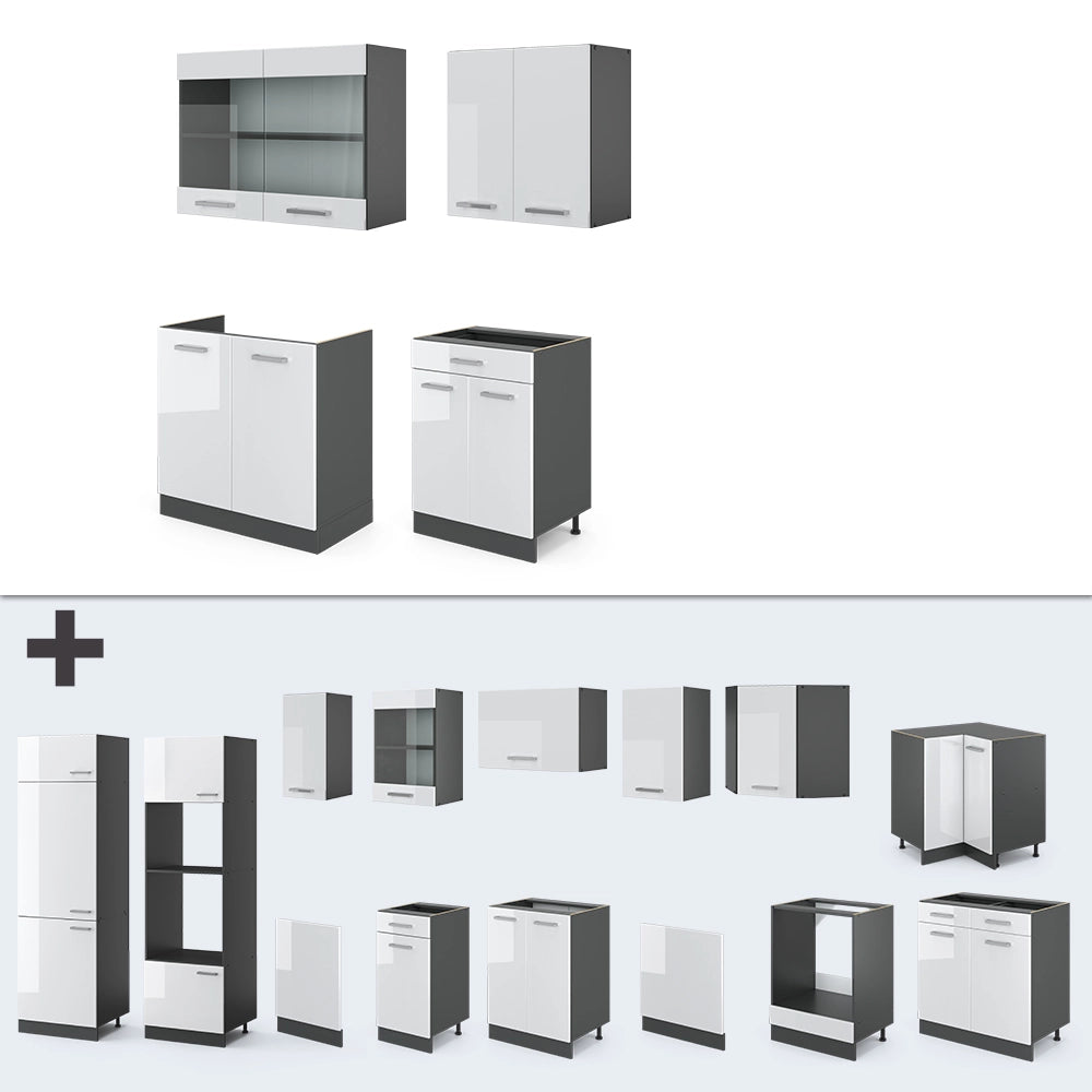 Vicco Cucina monoblocco Bianco lucido/antracite 140 cm , PL Marmo