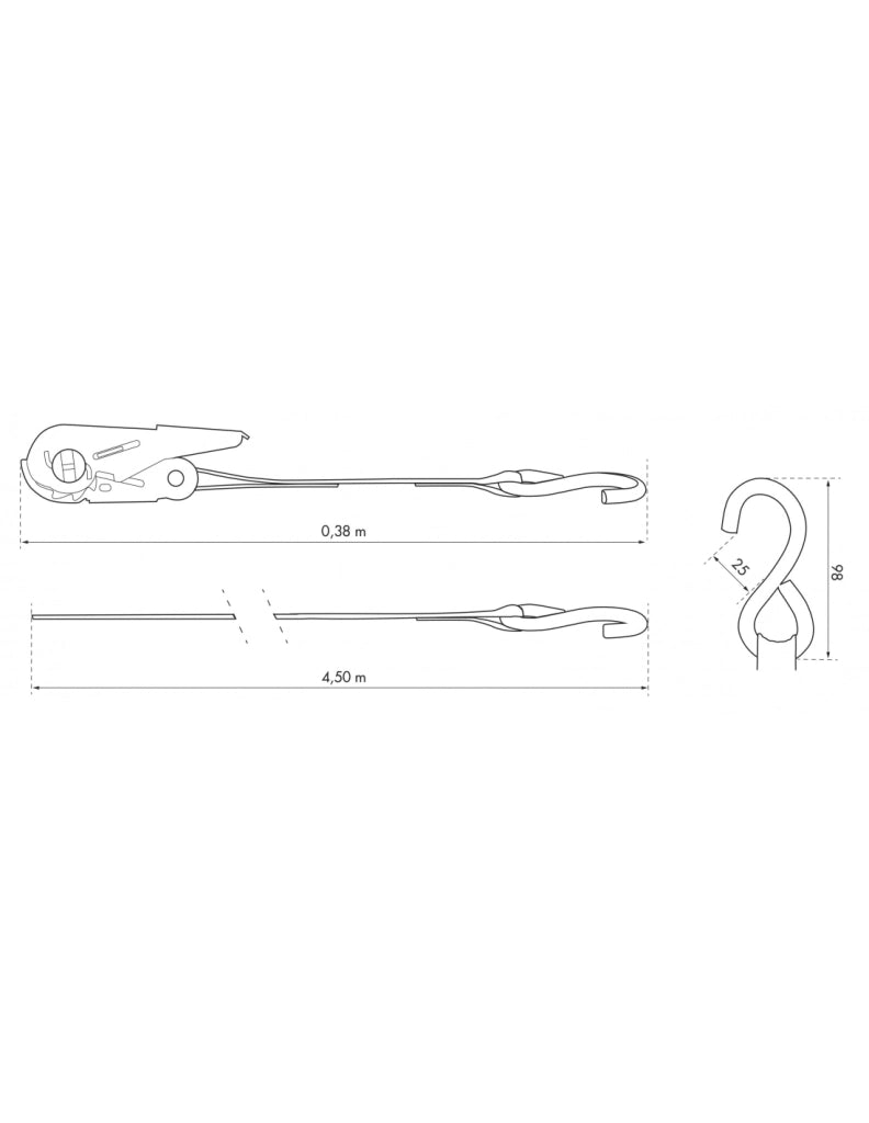 Set di 4 cinghie 4,5 m con cricchetto e gancio a S, rosse, 25 mm – THIRARD