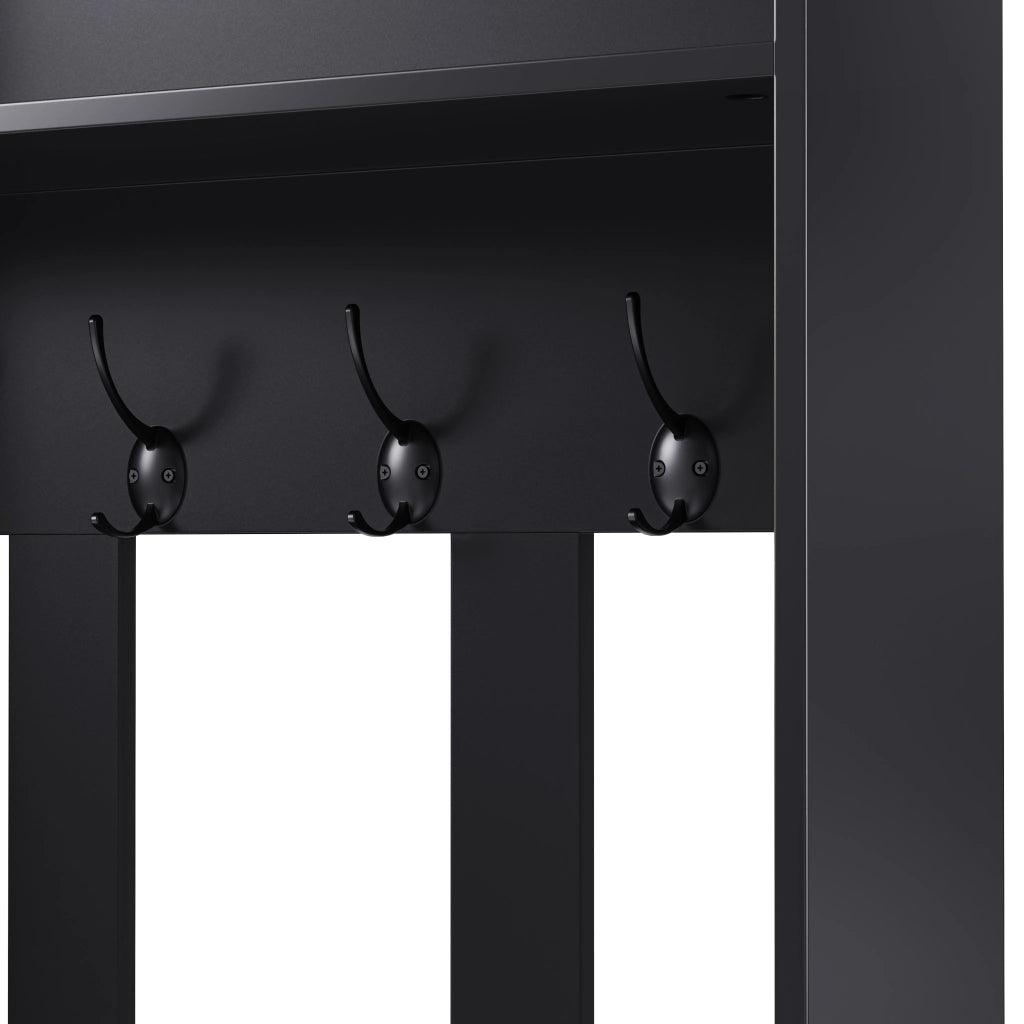 OKWISH Mobile da Ingresso con Panchina, 4 Ganci, Armadietto, 2 Cassetti e Vani Aperti, per Ingresso, MDF, Nero, 100 x 35 x 180 cm