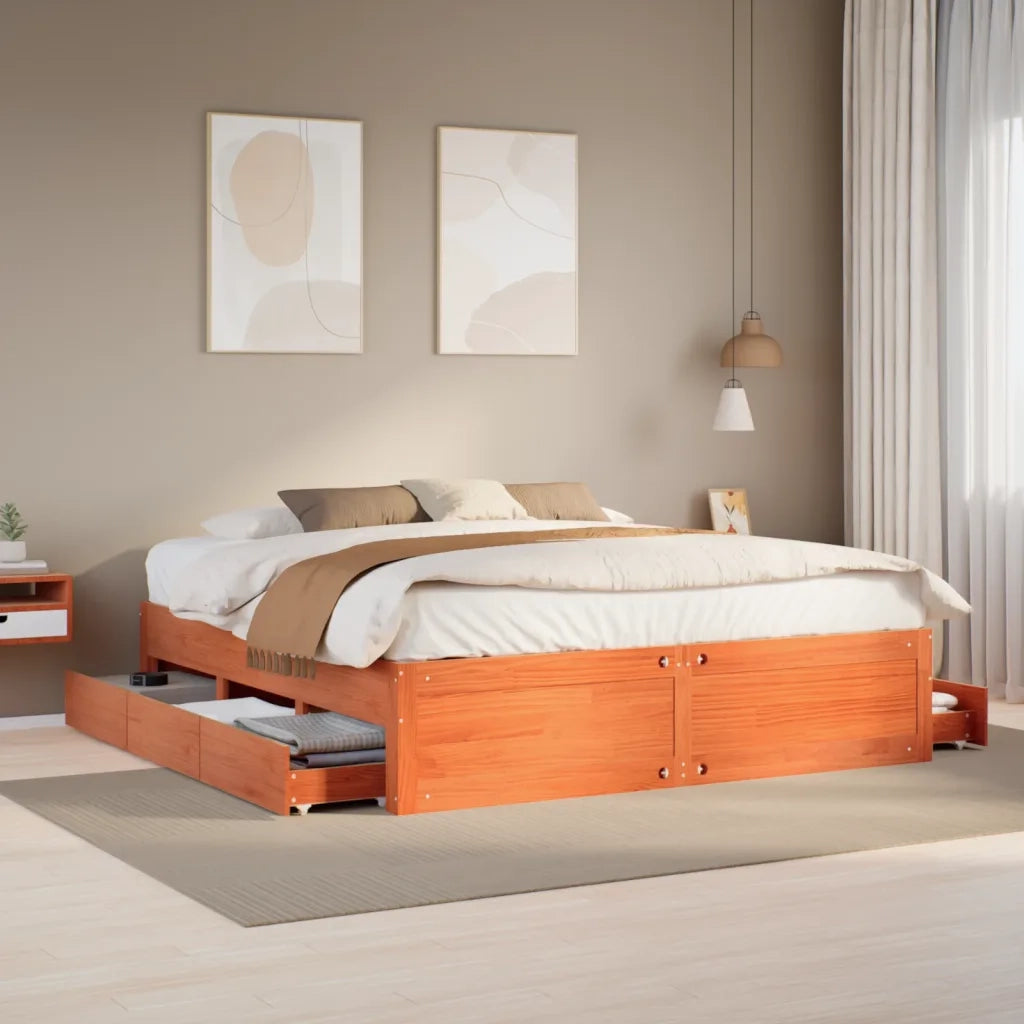 Giroletto senza Materasso con Cassetti Marrone Cera 180x200Pino