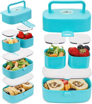 Tromba per bambini con contenitori, 1260 ml, box bento per bambini 2 in 1 con 4 contenitori, impermeabile, box per la scuola materna, box per la colazione per microonde, lavabile in lavastoviglie