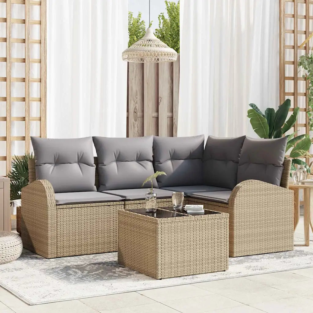 Set Divano da Giardino 5 pcs Beige e grigio chiaro polyrattan 3354699