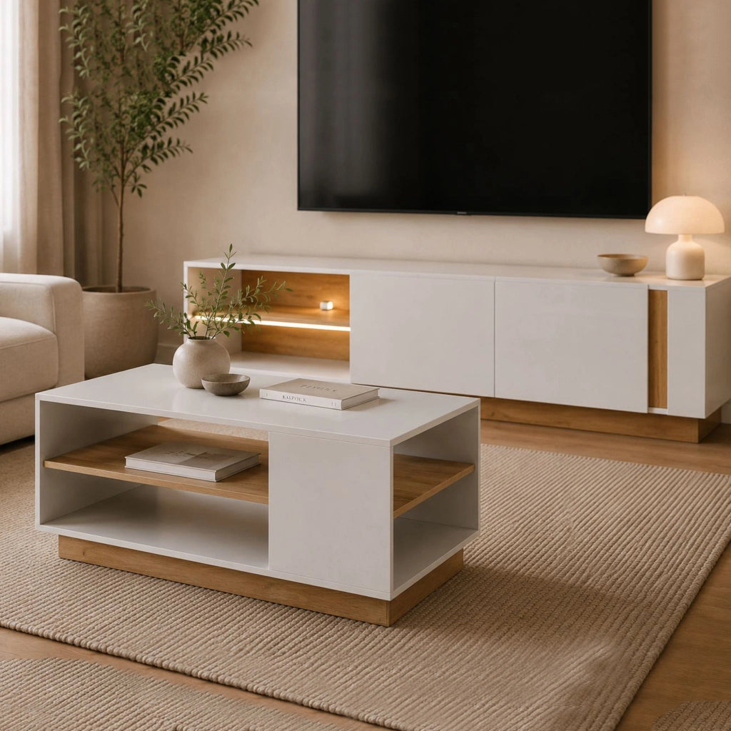 Kari, Tavolino da Salotto 2 Vani, 100x60x46h cm Bianco