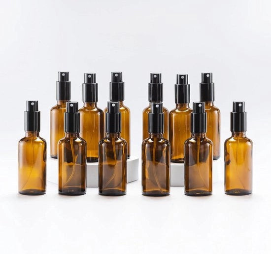 Bottiglie in vetro color ambra da 50 ml con tappo metallico per massaggi con aromaterapia - confezione da 12